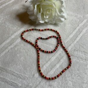EUC Multicolored Small Wooden Bead Necklace/Bracelet Set